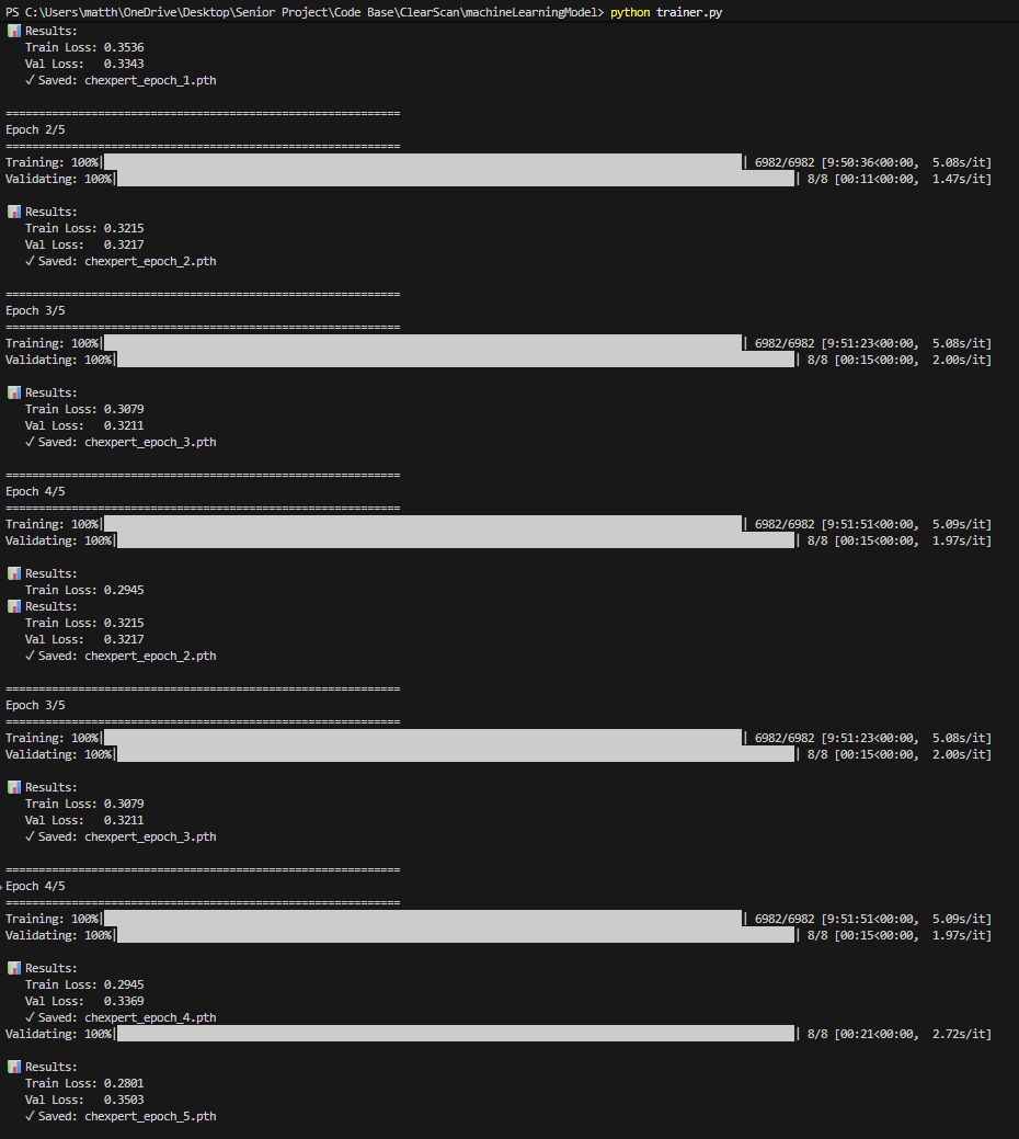 Training loss and validation loss over epochs
